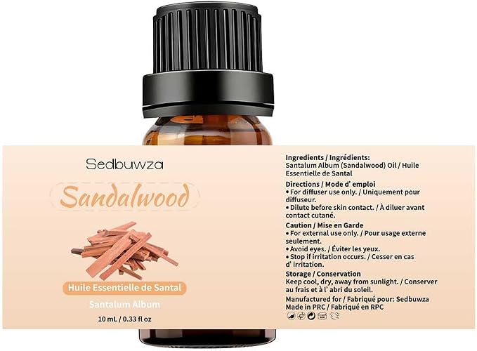 Sedbuwza Sandalwood Frankincense Essential Oil Set, Sandalwood Fragrance Oil Frankincense Scent Oil Set for Diffuser, Aromatherapy, Massage, Soap, Candle Making 2 x 10 ml
