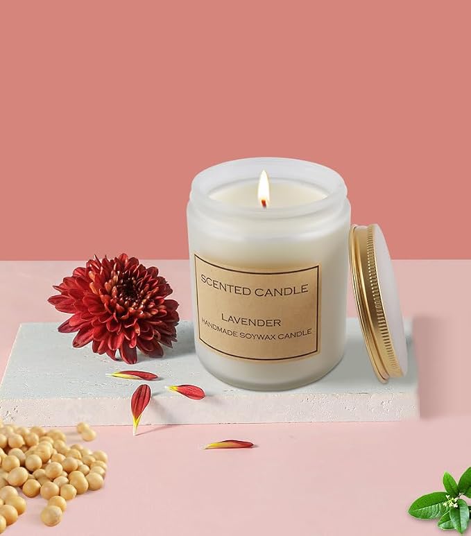 Lavender Lemon Scented Candle, Lavender Candle, Candles for Home Scented, Candles for Women, Natural Soy Wax, 7 OZ 40 Hours Burning