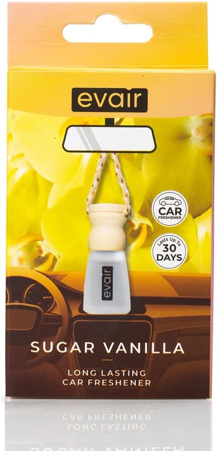 Evair Car Air Freshener | Hanging Air Freshener Car Diffuser | Long Lasting Scents made with Essential Oil | Alcohol Free (Sugar Vanilla)