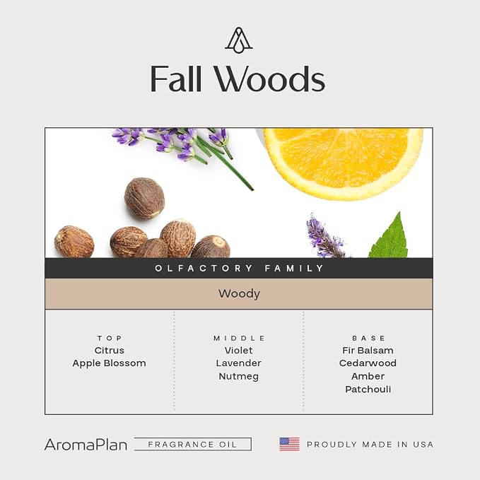 AromaPlan Hotel Scents Fall Woods 5 Fl Oz (148ml), Home Luxury Aroma & Hotel Fragrance Diffuser Oil- Hotel Diffuser Oil for Aromatherapy- USA Made, Bigger Bottle, Bolder Aroma & Longer Lasting