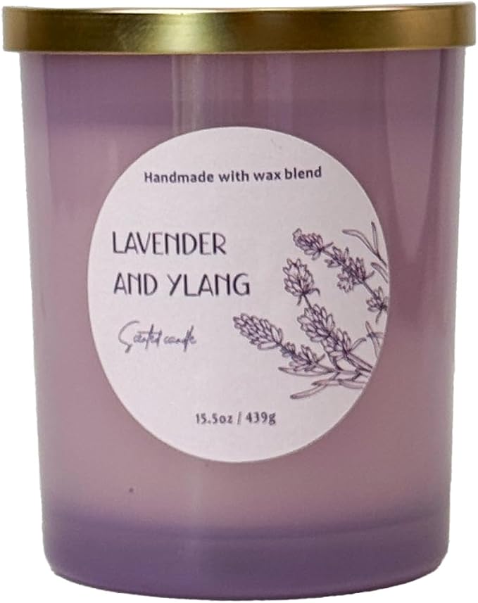 CW Studio Lavender & Ylang 15.5oz Scented Candle – Hand-Poured Soy Wax Blend in Color Glass Jar with Lid, Long-Lasting Aroma for Relaxation, Self-Care, Home Decor.