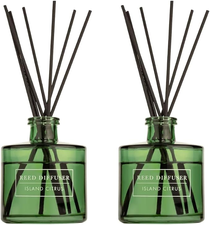 Bellevue Reed Diffuser, 6 fl oz Glass Filled Diffuser, Highly Concentrated Fragrances with Essential Oils, Home Fragrance, Scent: Island Citrus (Pack of 2)