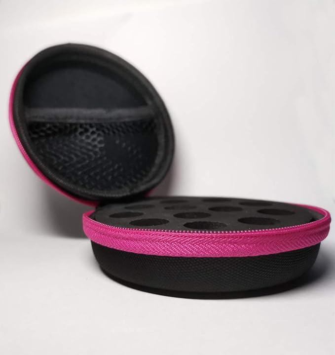 Glass Bottle Bundle Essential Oils Case Hard Round Carrying Case Bag for 1ML 2ML Roller Bottles Oil Vial Bottles (12 Holes Rose Red)