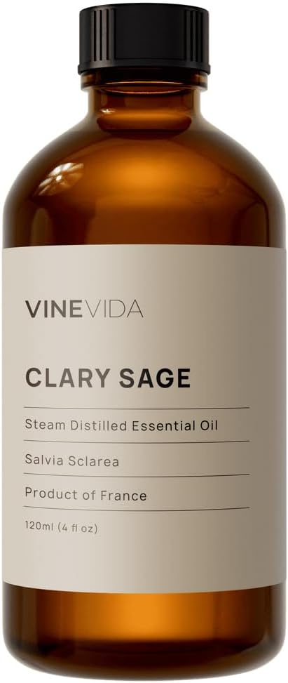 VINEVIDA Clary Sage Essential Oil 4 oz - Undiluted Candle Scent DIY Scents for Candlemaking Bulk Soap Making Safe Skin, Pack of 1,4 Fl Oz,120 milliliters,7.18 Ounces