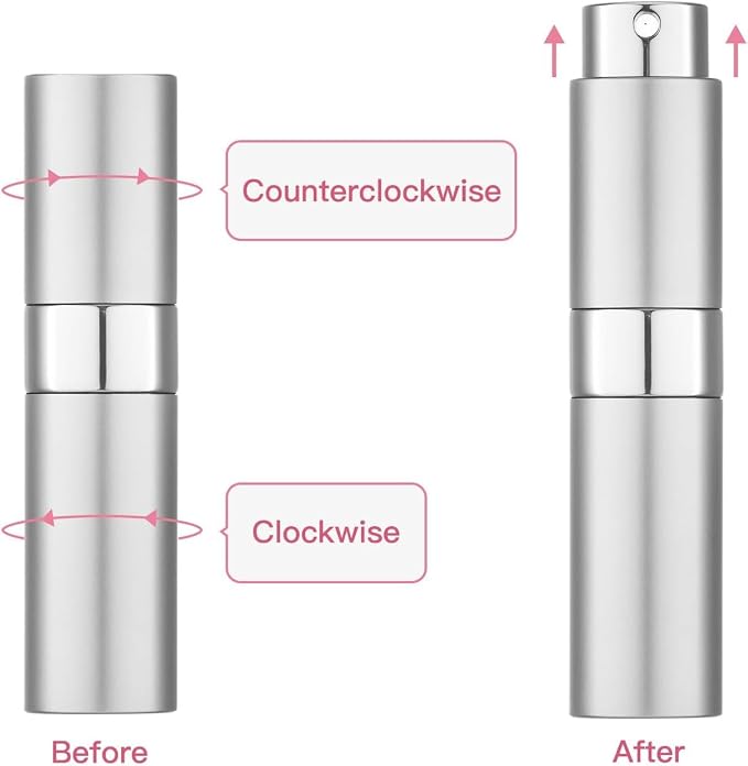 Tekson 8ml Travel Perfume Atomizer Refillable, Mini Cologne Spray Bottle Empty, Small Aftershave Portable Sprayer for Liquid Dispenser (Grey&Sliver)