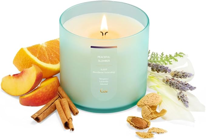 CUE Scented Candle |MoodBoost Essential Oils |OpenWick Clean Burning Candle | Soy Coconut Wax Blend | Candle for Home | Gift |Extended Burn Time (14oz, Peaceful Slumber)