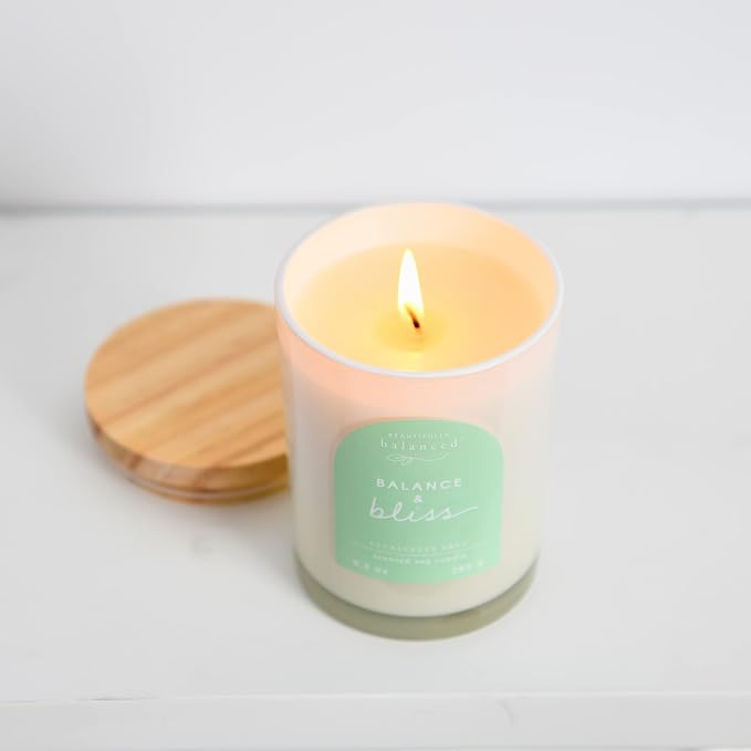 Scented Lidded Glass Soy Candle, Balance + Bliss, 9.3 oz.