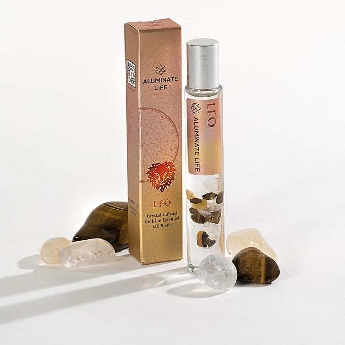 Leo Zodiac Crystal-Infused Essential Oil Rollerball, Aromatherapy Blend - Confidence & Vitality, Premium Astrology Sign Birthday Gift, Natural Therapeutic Roller, 10 mL