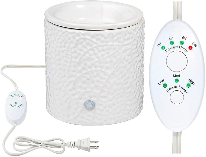 White Leaf Ceramic Candle Warmer Electric with Safety Timer | Automatic Plug in Fragrance Warmer for Scented Wax Melts, Cubes, Tarts | Air Freshener Set for Home Décor, Office, and Gifts