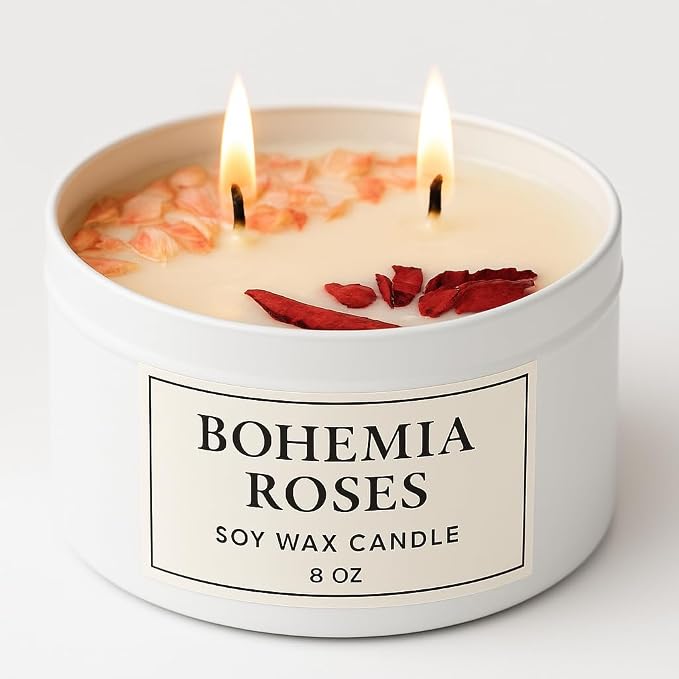Bohemia Roses Soy Candle – 8 oz Luxury Floral Scented Candle – Romantic Rose Fragrance for Bedroom & Home Décor – Clean Burning Dual Wick – Aqua MARR
