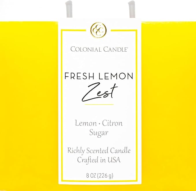 Colonial Candle Fresh Lemon Zest Scented Candle Jar, Highly Fragranced Candles for Home Scented, Mottled Wax Candle, 2 Wick, 8 oz - Made in the USA