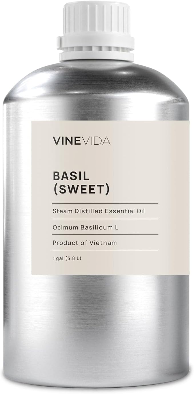 VINEVIDA [128oz] Basil (Sweet) Essential Oil - Bulk Essential Oil for Soap Making and Candle Making