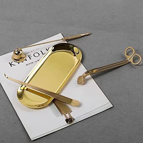 MUXSAM 4 in 1 Candle Accessory Set, Candle Wick Trimmer Candle Cutter, Candle Snuffer, Candle Wick Dipper, Storage Tray Plate, Candle Care Tools for Candle Lover, Thanksgiving, Christmas (Gold)