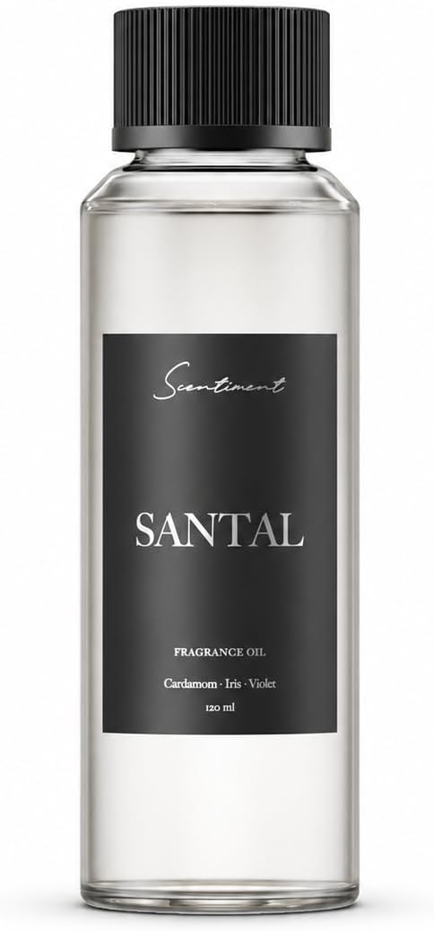 Scentiment Santal Diffuser Oil - Premium Hotel Scent with Notes of Cardamom, Cucumber, & Mint Home Scent, Aromatherapy Fragrance Oil Diffuser Refill - 4.06 fl oz (120 mL)