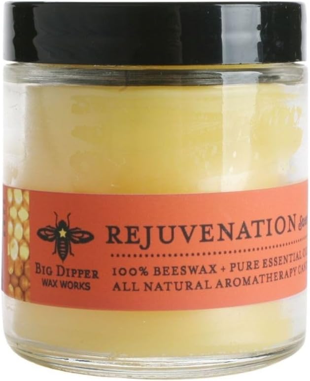 Big Dipper Wax Works Beeswax Aromatherapy Candle, Rejuvenation - Sweet Orange & Clove Bud, Apothecary Glass, Essential Oils, 100% Natural Beeswax, 20-Hour Clean Burn, Uplifting & Energizing, 2" x 2.5"