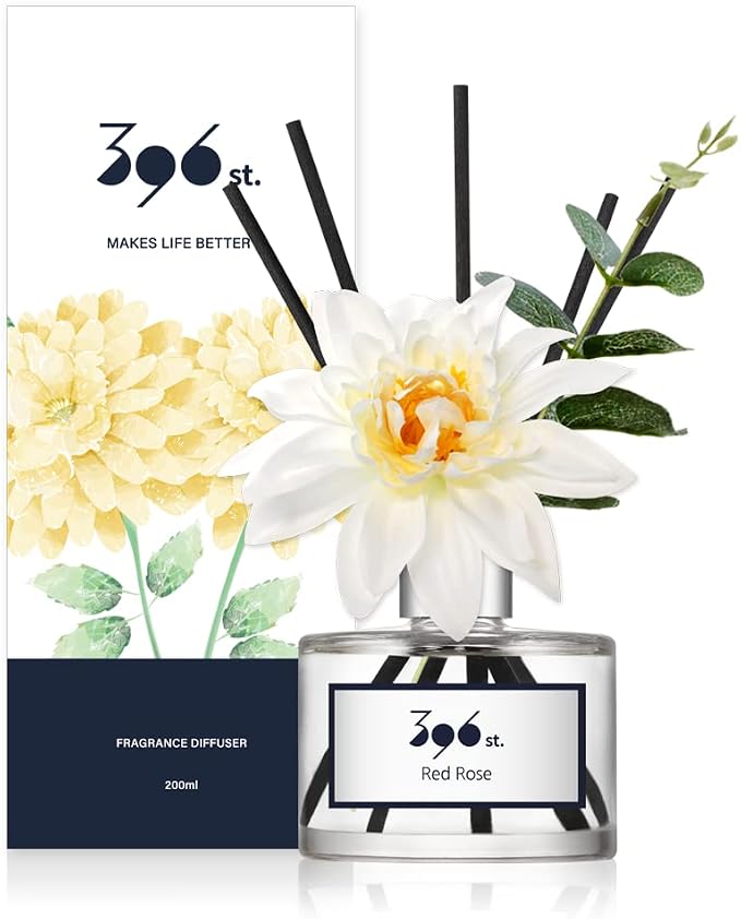 396 st. Dahlia Flower Reed Diffuser, Red Rose, 200ml(6.7oz) / Reed Diffuser Sets, Home Fragrance, Scented Oils, Home & Bathroom Décor