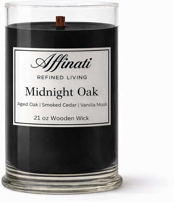 Affinati Smoked Bourbon Large Scented Candle, 21 oz Wooden Wick Tumbler – Highly Fragrant Extra Long Lasting Home Fragrance, Soy Blend Candle