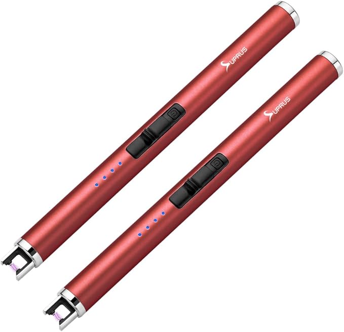 SUPRUS Candle Electric USB Lighter Safety Switch Rechargeable Flameless Plasma Windproof Pocket Size (Red&Red)