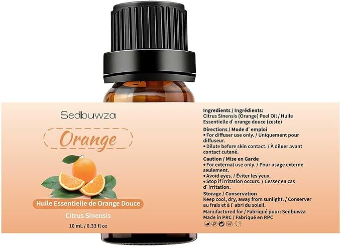 Sedbuwza Orange Essential Oil, Pure Organic Orange Fragrance Oil for Diffuser, Humidifier, Soap, Candle, Perfume