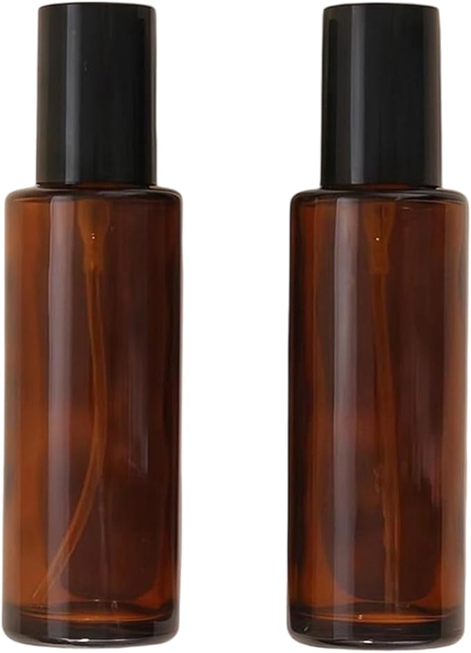 2 PCS 80/2.7oz Amber Glass Travel Bottles with Black Pump, Leakproof Lotion Dispenser for Essential Oil, Cream, Shampoo, Body Wash & Travel Toiletries