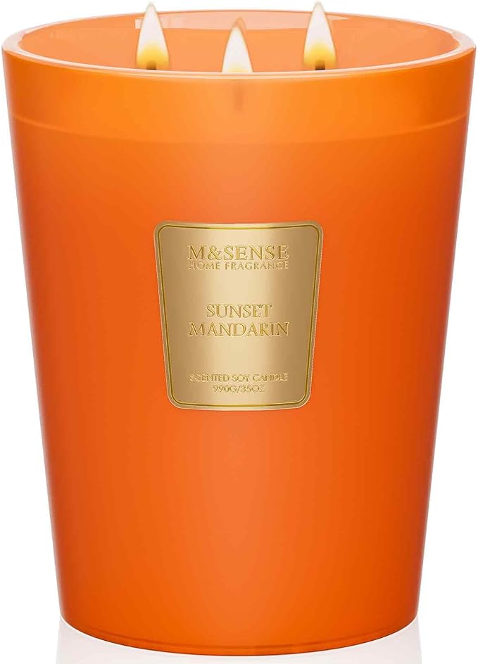 M&SENSE Sunset Mandarin Scented Candle, 35oz 3 Wick 50H, Natural Soy Large Citrus Aromatherapy Candles, Summer Kitchen & Living Room Refresh, Housewarming Gift