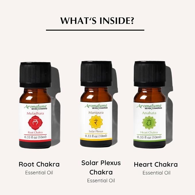 Root Chakra, Solar Plexus Chakra, Heart Chakra Essential Oil Diffuser Blends by Aromafume | 3 x 10ml/0.33 fl oz| Aromatherapy Oils for Chakra Balance | Chakra Incense for Meditation, Yoga, Reiki