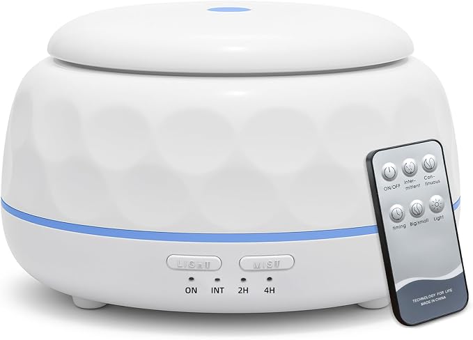 SPLITSKY 300ML Essential Oil Diffuser with 7-Color LED Light, Remote Control, Quiet 8-Hour Operation, Aromatherapy Diffuser for Small Rooms, Offices,Home(White), 300MLCGB
