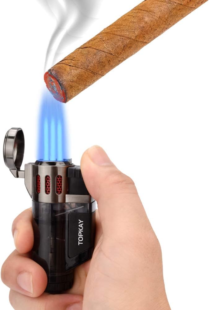 TOPKAY Cigar Lighters Triple Jet Flame Torch Lighters, Windproof Butane Refillable Torch Lighters with a Gift Box, 2 Packs (Butane Not Included)