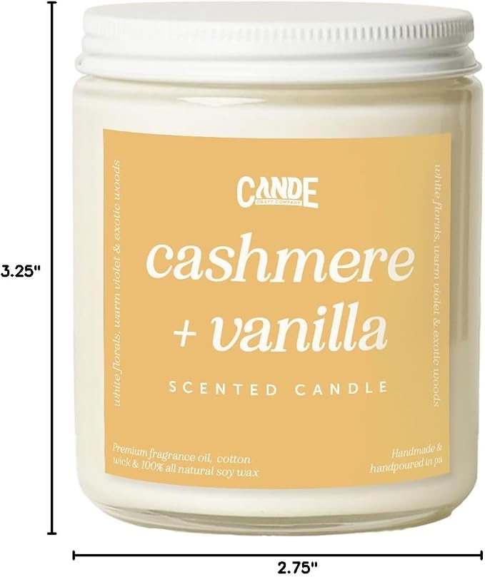Scented Soy Wax Candle for Home, Luxury Scented Soy Jar Candle, Hand Poured in The USA, Highly Scented & Long Lasting for Home, Mom, Women, Birthday Gift (Cashmere & Vanilla)