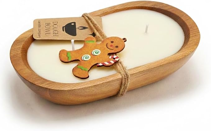 Dough Bowl Candle Co. Gingerbread Soy Candle - 3 Wick Rustic Farmhouse Decor Odor Eliminator in Wooden Bowls, 20 Ounce Wooden Dough Bowl Candle, All-Natural Gifts for Women and Men, Coffee Table Decor