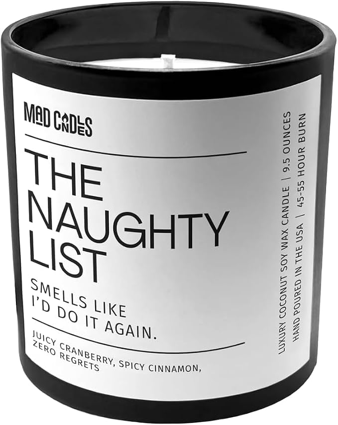 – The Naughty List Candle – Cranberry Cinnamon Scent – Luxury Black Candle for Women & Men, 9.5 oz Coconut Soy Wax Blend, 55-Hour Burn, Clean Cotton Wick, Hand Poured in the USA