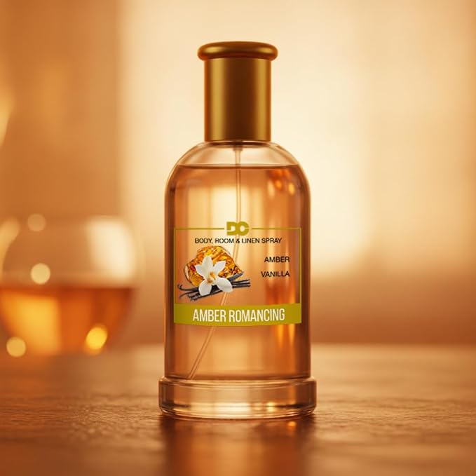 Daniella's Candles Amber Romancing Body Room and Linen Spray, Natural Body Mist & Room Spray, Long lasting Fragrance, 100ml/3.4oz