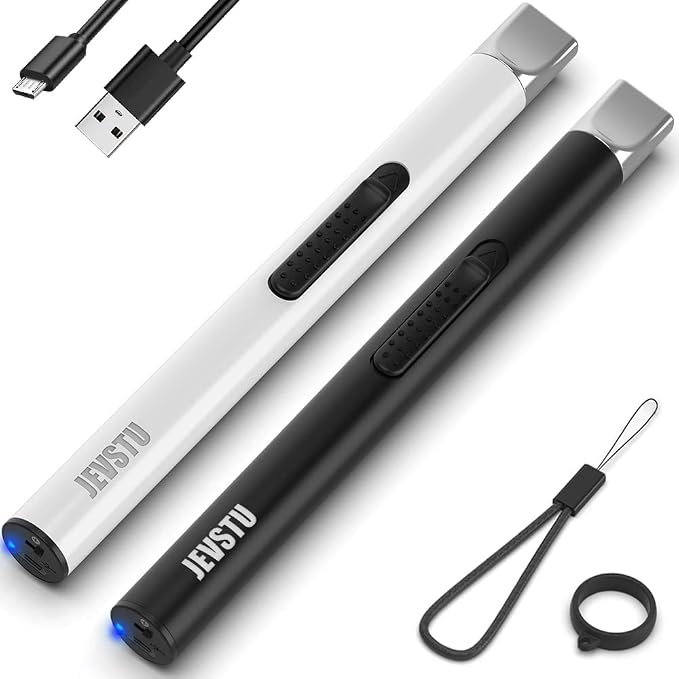 Candle Lighter, Electric Rechargeable USB Lighter, Arc Windproof Flameless Plasma Long Stick, No Butane Fluid, Perfect for Candle BBQ Camping Kitchen Stove, Black and White