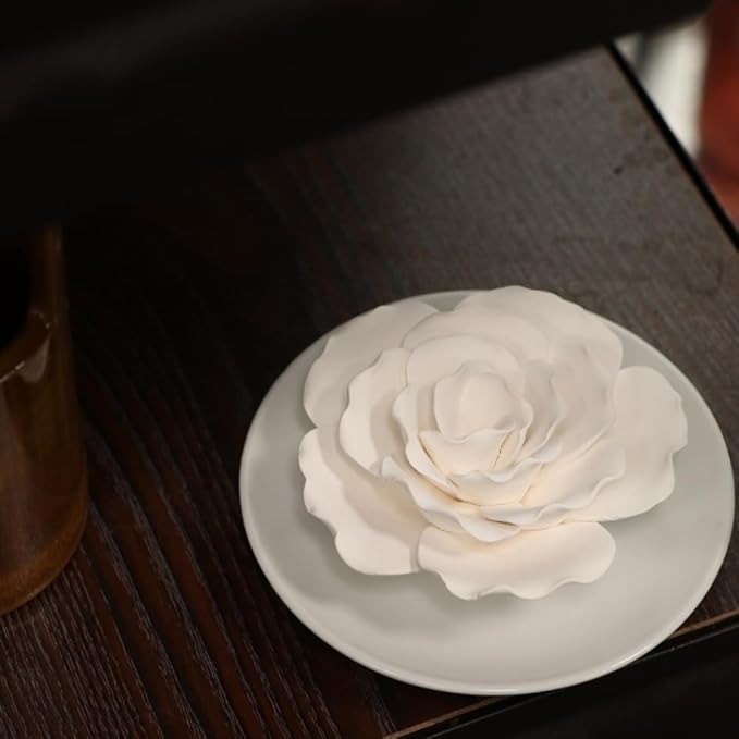 Passive Diffuser for Essential Oil-Ceramic Diffuser Non Electric Oil Diffusers for Small Mini Room, Desk Decorative, Bathroom (White Hibiscus)