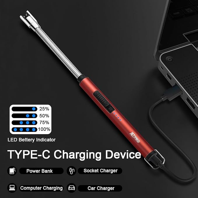 Candle Lighters USB Rechargeable Arc Electric Lighter with 360° Flexible Neck for Candle BBQ Camping (Red)