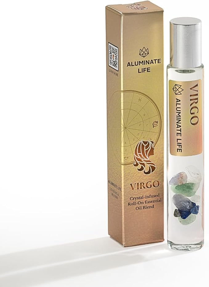 Virgo Zodiac Crystal-Infused Essential Oil Rollerball, Aromatherapy Blend - Balance & Clarity, Premium Astrology Sign Birthday Gift, Natural Therapeutic Roller, 10 mL