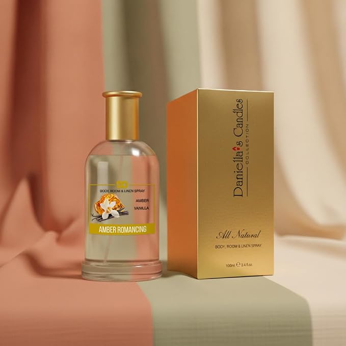 Daniella's Candles Amber Romancing Body Room and Linen Spray, Natural Body Mist & Room Spray, Long lasting Fragrance, 100ml/3.4oz