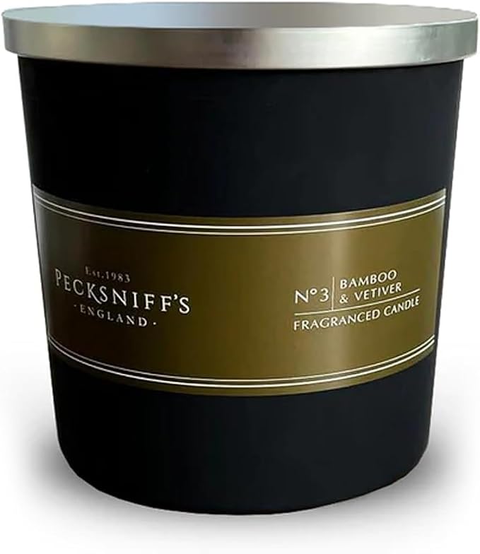 Pecksniffs Black Tall Bamboo and Vetiver Scented Candle | 3 Wicks, 283g/9.9oz