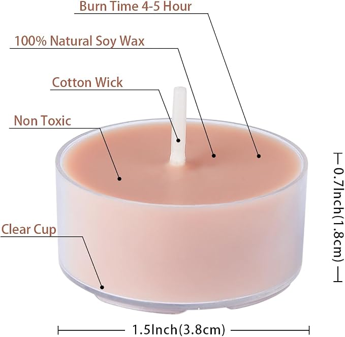 DEYBBY Natural Velvet Wood Scented Soy Wax Tealight Candles Bulk, Aromatherapy Luxury Tea Candle Set of 24-4 Hour Burning Great Gift