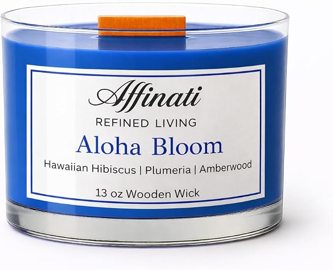Affinati Aloha Bloom Wooden Wick Candle – Premium Wooden Bowl, 13 oz