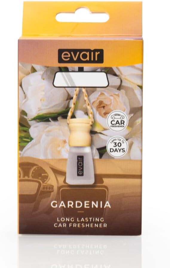 Evair Car Air Freshener | Hanging Air Freshener Car Diffuser | Long Lasting Scents made with Essential Oil | Alcohol Free (Gardenia)