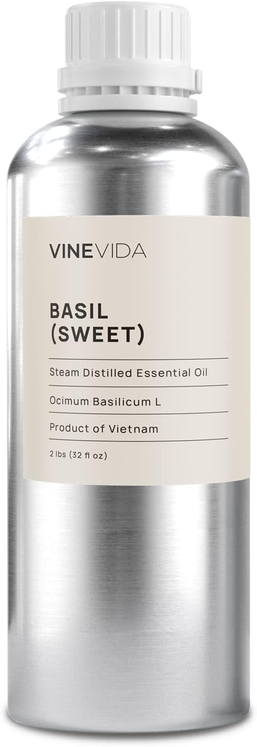 VINEVIDA [32oz] Basil (Sweet) Essential Oil 32 oz - Bulk Essential Oil for Soap Making and Candle Making