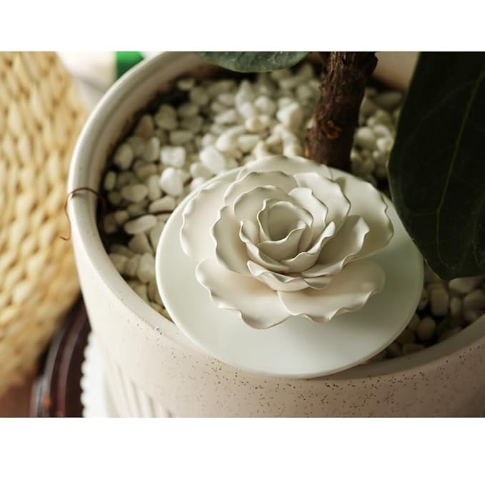 Passive Diffuser for Essential Oil-Ceramic Diffuser Non Electric Oil Diffusers for Small Mini Room, Desk Decorative, Bathroom (White Hibiscus)