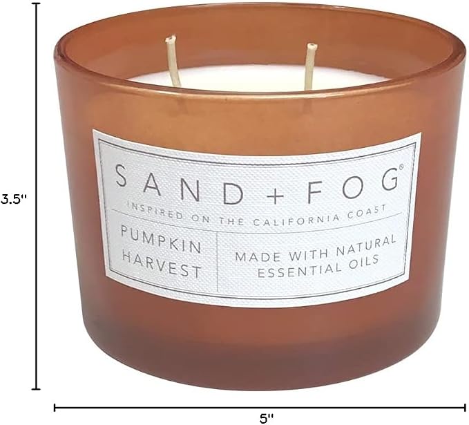 Sand + Fog Scented Candle - Pumpkin Harvest – Additional Scents and Sizes – 100% Cotton Lead-Free Wick - Luxury Air Freshening Jar Candles - Perfect Home Decor – 12oz