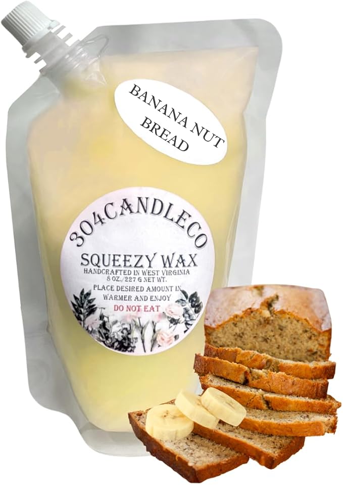 304CandleCo Large Squeeze Soy Wax Melt - 50 SCENTS! - Highly Fragrant & Hand-Crafted - Easy Mix & Match - American Made - Perfect for Wax Warmers (8oz, Banana Nut Bread)