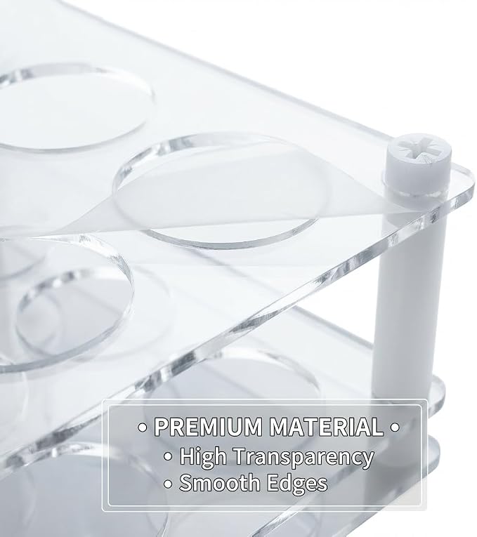 2 Pack 12 Hole 3×4 Acrylic Roller Bottle Organizer, Crystal Clear Essential Oil Holder, DIY Easy Assembly, 3mm Thick, Space Saving for Bathroom Vanity & Bedroom Dresser, Fits 10ml Roller Bottles