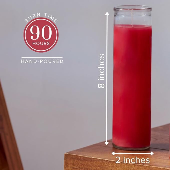 Simply Soson 2x8 inch Red Devotional Candles in Glass Jar - 1 Piece - 90 Hours – Prayer Candle - Tall Pillar Candles for Religious, Memorials, Party Decor
