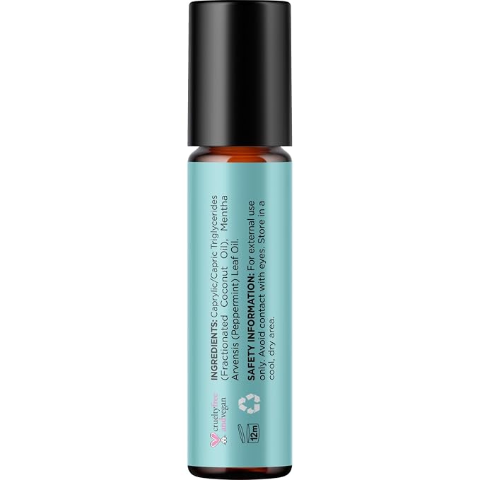 Peppermint Oil Roll on - Pure Peppermint Rollerball Essential Oil Aromatherapy Stick for Headaches - Natural Travel Essential and Pregnancy Must Have for Headaches Energy & Focus Support (1 Pack)