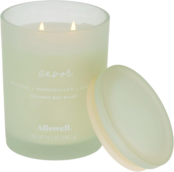 Frosted Scented 2 Wick Candles AW (Savor (Pistachio + Marshmallow + Sea Salt))