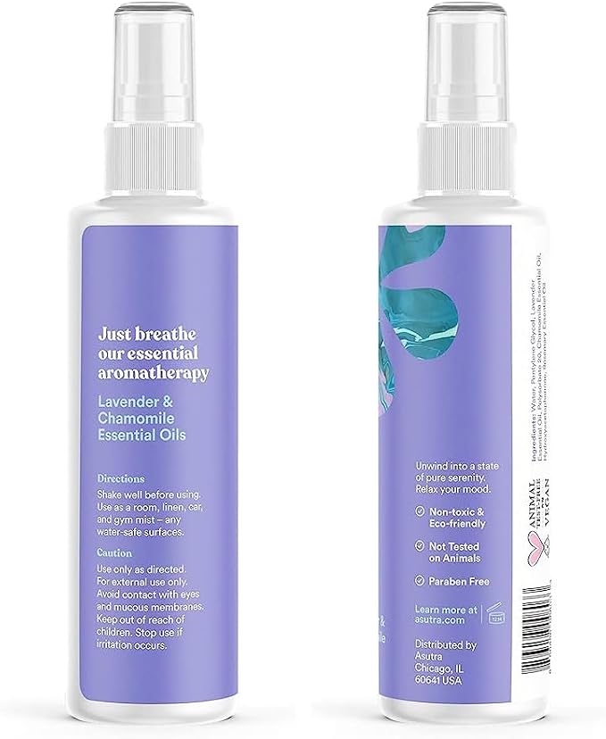 ASUTRA Sleep Bundle, 2 Products - Purple Silk Eye Mask Filled with Lavender and Flax Seeds, Lavender & Chamomile Essential Oil Pillow Spray